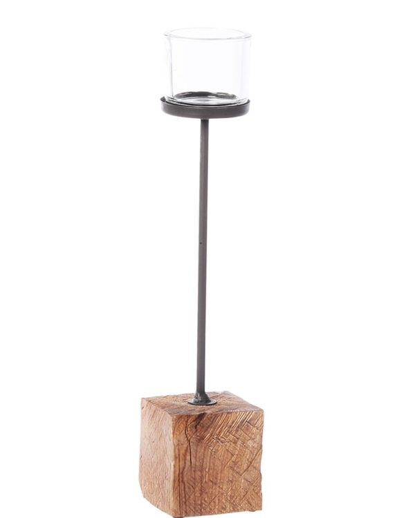 Holz Windlicht Eiche rau/grau inkl. Glas von WMG